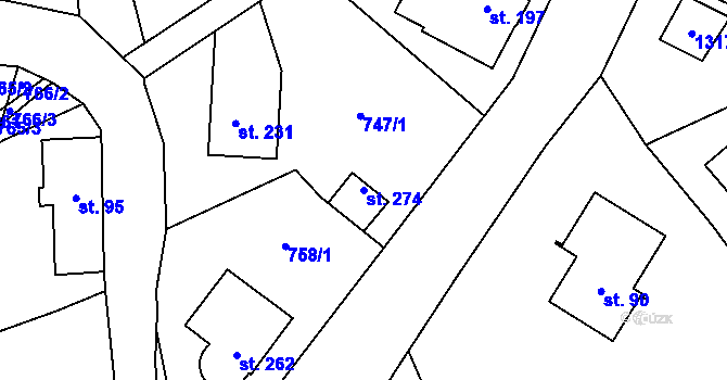 Parcela st. 274 v KÚ Dalešice u Jablonce nad Nisou, Katastrální mapa