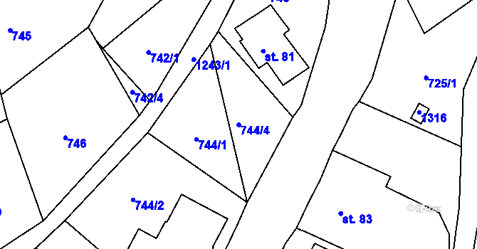 Parcela st. 744/4 v KÚ Dalešice u Jablonce nad Nisou, Katastrální mapa