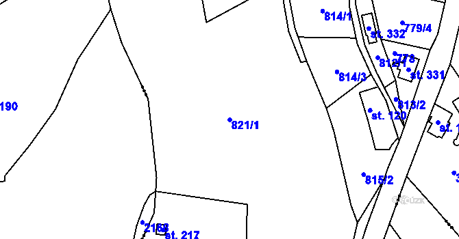 Parcela st. 821/1 v KÚ Dalešice u Jablonce nad Nisou, Katastrální mapa