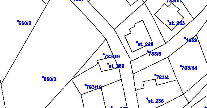 Parcela st. 783/19 v KÚ Dalešice u Jablonce nad Nisou, Katastrální mapa