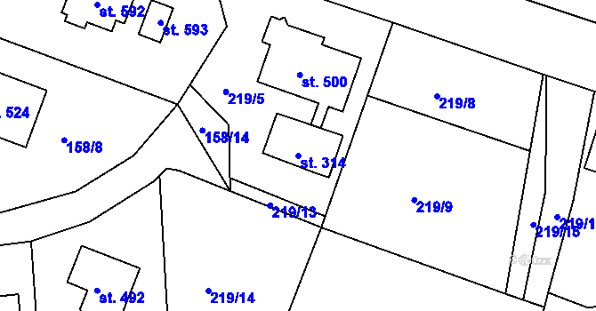 Parcela st. 314 v KÚ Maršovice u Jablonce nad Nisou, Katastrální mapa