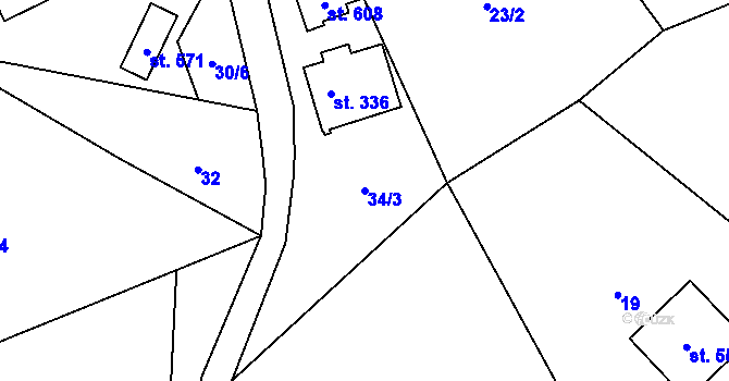 Parcela st. 34/3 v KÚ Maršovice u Jablonce nad Nisou, Katastrální mapa