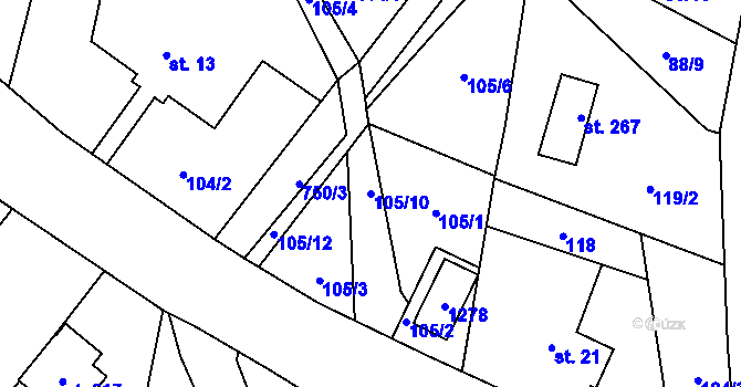 Parcela st. 105/10 v KÚ Maršovice u Jablonce nad Nisou, Katastrální mapa