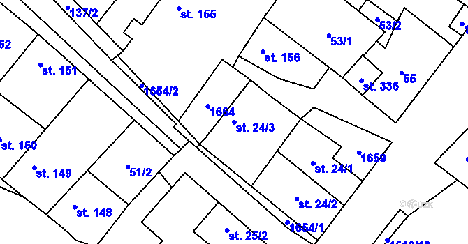 Parcela st. 24/3 v KÚ Martiněves u Libochovic, Katastrální mapa