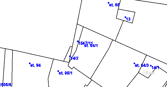 Parcela st. 64/1 v KÚ Martiněves u Libochovic, Katastrální mapa