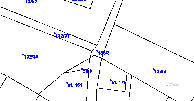 Parcela st. 133/3 v KÚ Martiněves u Libochovic, Katastrální mapa