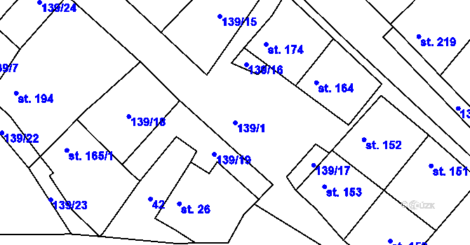 Parcela st. 139/1 v KÚ Martiněves u Libochovic, Katastrální mapa