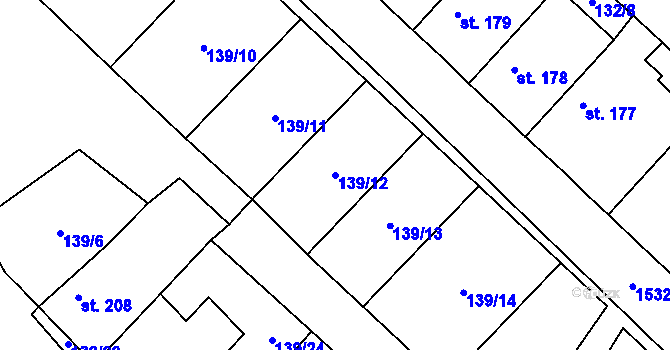 Parcela st. 139/12 v KÚ Martiněves u Libochovic, Katastrální mapa