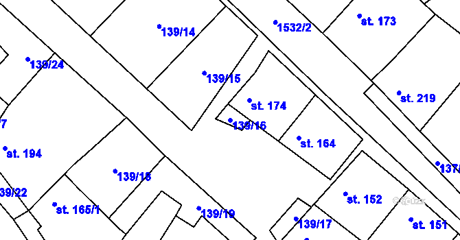 Parcela st. 139/16 v KÚ Martiněves u Libochovic, Katastrální mapa