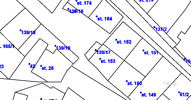 Parcela st. 139/17 v KÚ Martiněves u Libochovic, Katastrální mapa