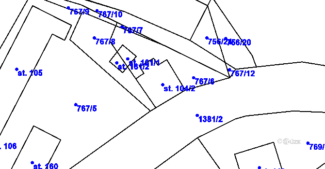 Parcela st. 104/2 v KÚ Beztahov, Katastrální mapa