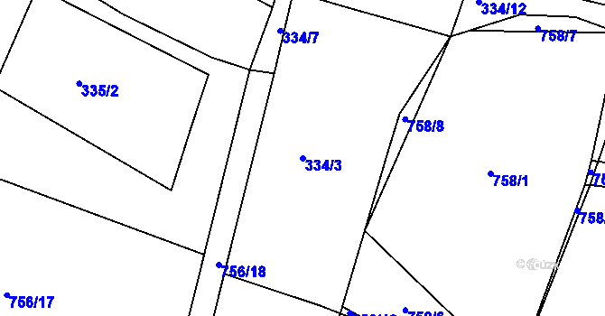 Parcela st. 334/3 v KÚ Beztahov, Katastrální mapa