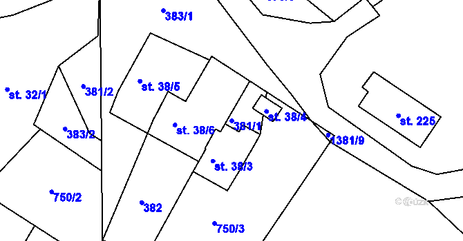 Parcela st. 381/1 v KÚ Beztahov, Katastrální mapa