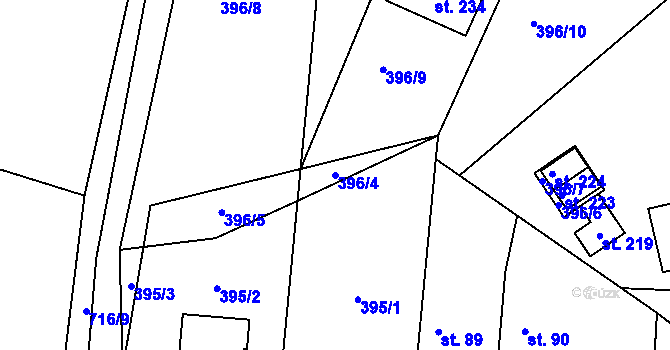 Parcela st. 396/4 v KÚ Beztahov, Katastrální mapa