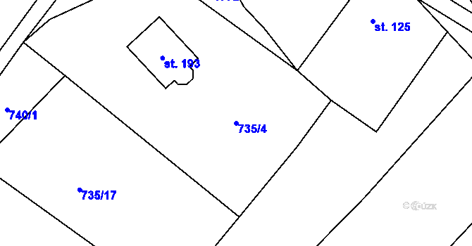 Parcela st. 735/4 v KÚ Beztahov, Katastrální mapa