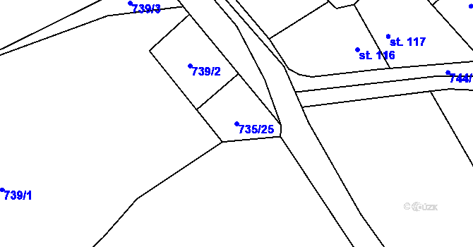 Parcela st. 735/25 v KÚ Beztahov, Katastrální mapa