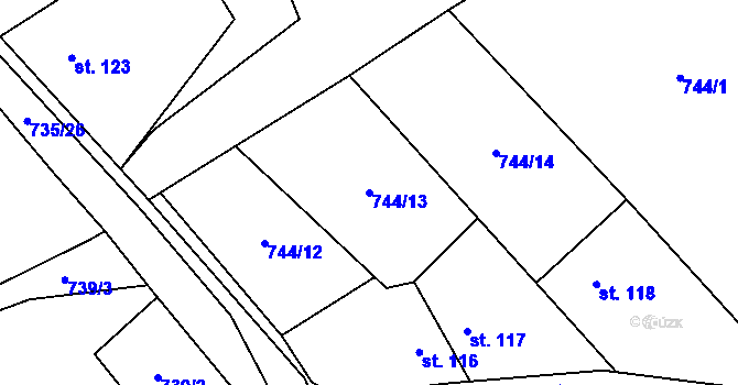 Parcela st. 744/13 v KÚ Beztahov, Katastrální mapa