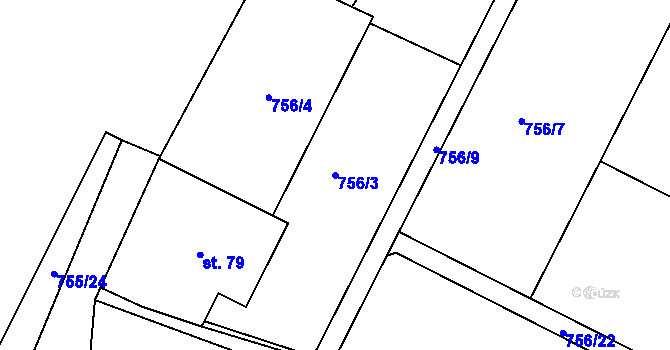Parcela st. 756/3 v KÚ Beztahov, Katastrální mapa