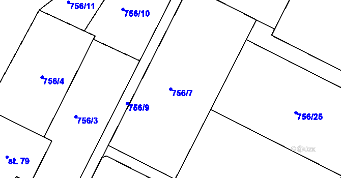 Parcela st. 756/7 v KÚ Beztahov, Katastrální mapa