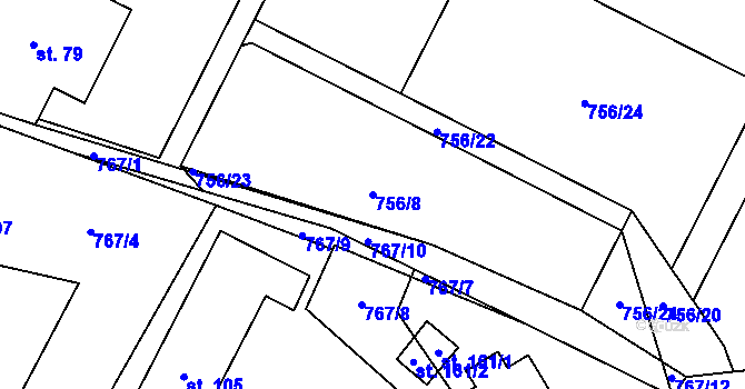 Parcela st. 756/8 v KÚ Beztahov, Katastrální mapa