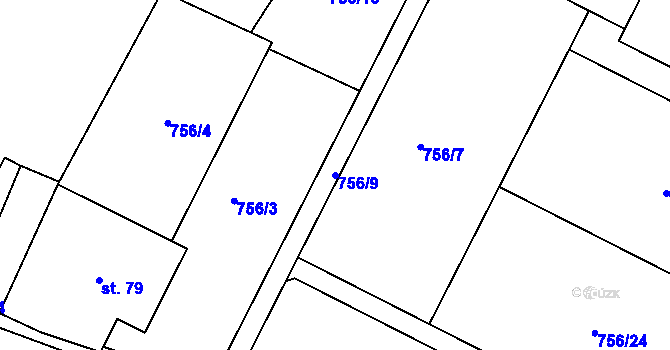 Parcela st. 756/9 v KÚ Beztahov, Katastrální mapa