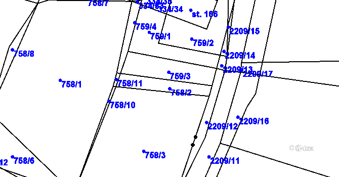Parcela st. 758/2 v KÚ Beztahov, Katastrální mapa