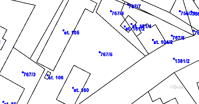 Parcela st. 767/5 v KÚ Beztahov, Katastrální mapa