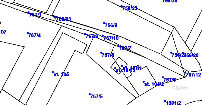 Parcela st. 767/8 v KÚ Beztahov, Katastrální mapa