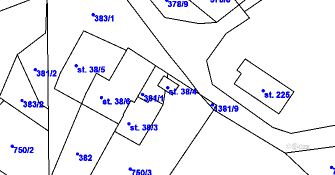 Parcela st. 38/4 v KÚ Beztahov, Katastrální mapa