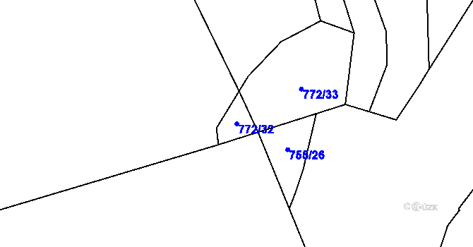 Parcela st. 772/32 v KÚ Beztahov, Katastrální mapa