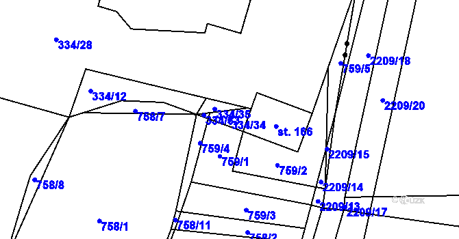 Parcela st. 334/34 v KÚ Beztahov, Katastrální mapa