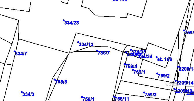 Parcela st. 758/7 v KÚ Beztahov, Katastrální mapa