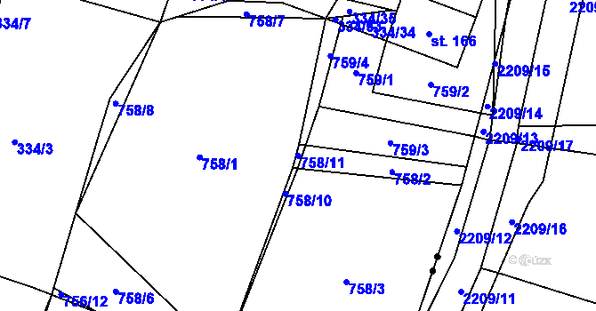 Parcela st. 758/11 v KÚ Beztahov, Katastrální mapa