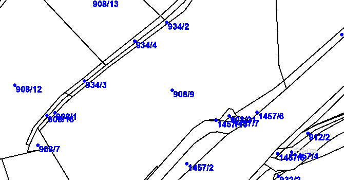 Parcela st. 908/9 v KÚ Beztahov, Katastrální mapa