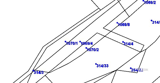 Parcela st. 1069/4 v KÚ Beztahov, Katastrální mapa
