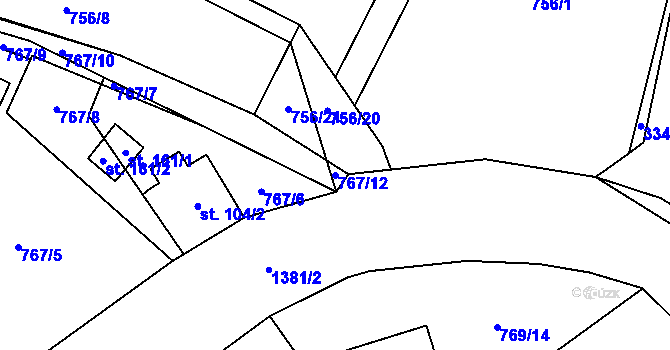 Parcela st. 767/12 v KÚ Beztahov, Katastrální mapa