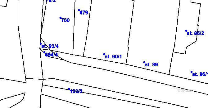 Parcela st. 90/1 v KÚ Martinice u Holešova, Katastrální mapa