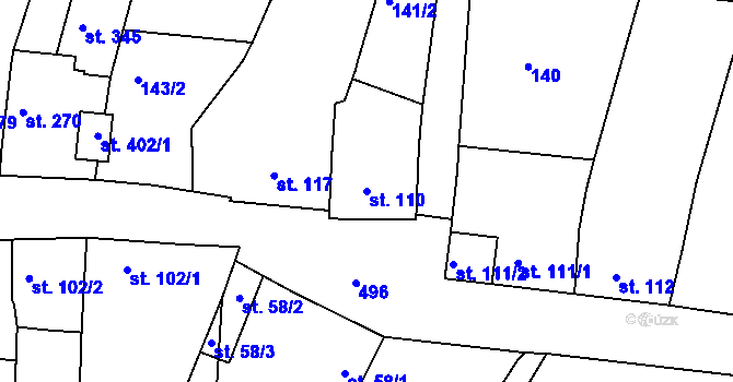 Parcela st. 110 v KÚ Martinice u Holešova, Katastrální mapa