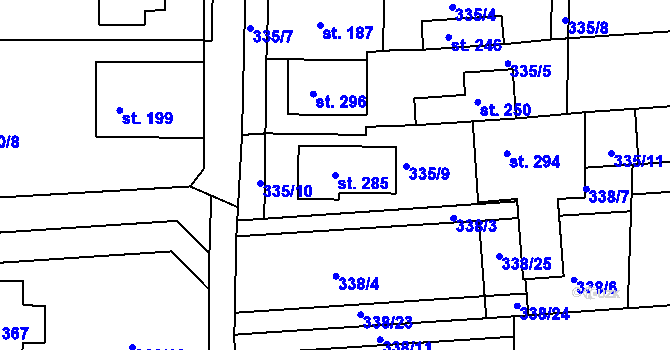 Parcela st. 285 v KÚ Martinice u Holešova, Katastrální mapa