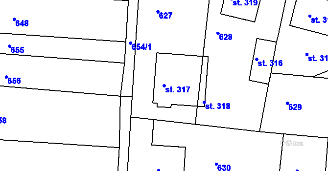 Parcela st. 317 v KÚ Martinice u Holešova, Katastrální mapa