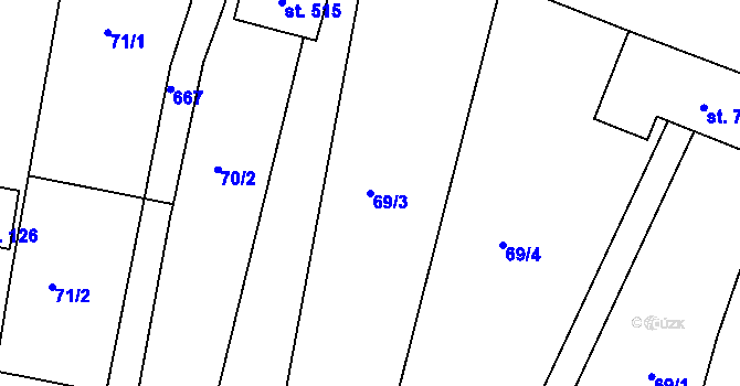 Parcela st. 69/3 v KÚ Martinice u Holešova, Katastrální mapa