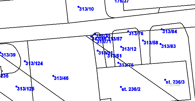 Parcela st. 313/11 v KÚ Martinice u Holešova, Katastrální mapa