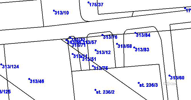 Parcela st. 313/12 v KÚ Martinice u Holešova, Katastrální mapa