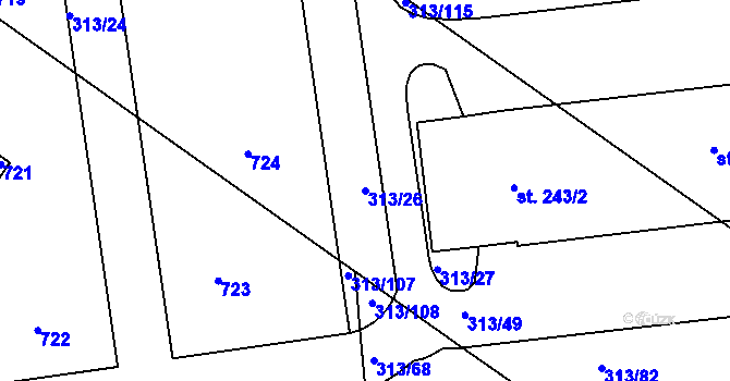 Parcela st. 313/26 v KÚ Martinice u Holešova, Katastrální mapa