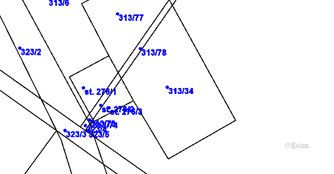 Parcela st. 313/34 v KÚ Martinice u Holešova, Katastrální mapa