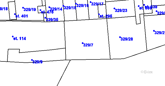 Parcela st. 329/7 v KÚ Martinice u Holešova, Katastrální mapa