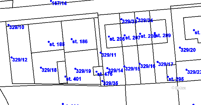 Parcela st. 329/11 v KÚ Martinice u Holešova, Katastrální mapa