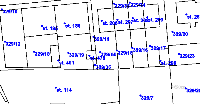 Parcela st. 329/14 v KÚ Martinice u Holešova, Katastrální mapa