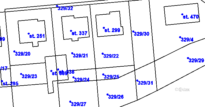 Parcela st. 329/22 v KÚ Martinice u Holešova, Katastrální mapa
