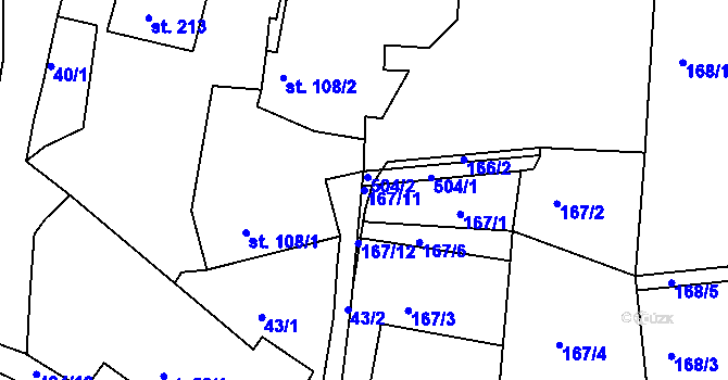 Parcela st. 167/11 v KÚ Martinice u Holešova, Katastrální mapa